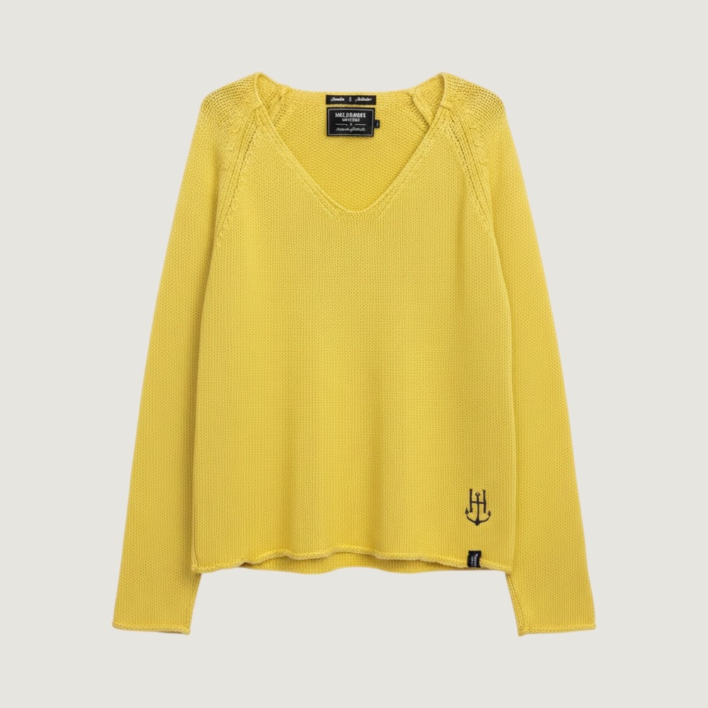 Holebrook Sweden Yellow Cotton V-Neck Sweater Anchor Logo Mens Medium EU Made‎